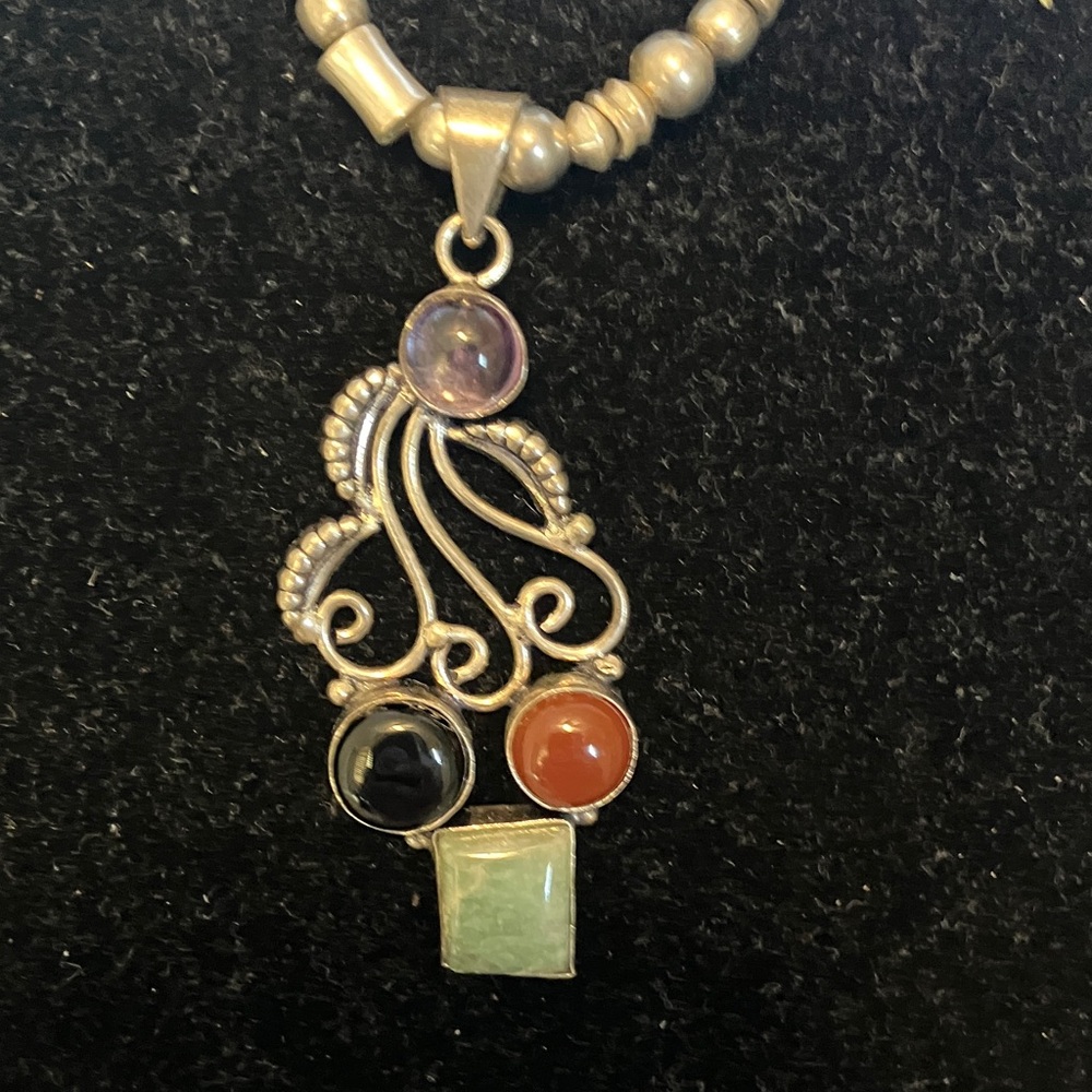 Sterling Silver Pendant  with Multicolor Stones